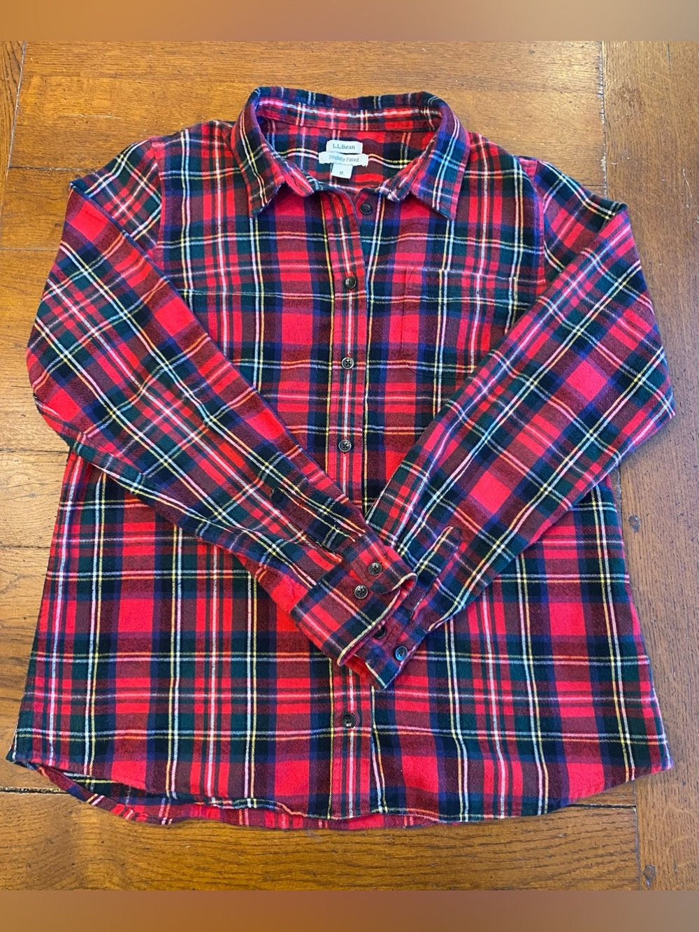L.L. Bean Scotch Plaid Flannel Shirt Red Tartan Plaid Slightly Fitted M